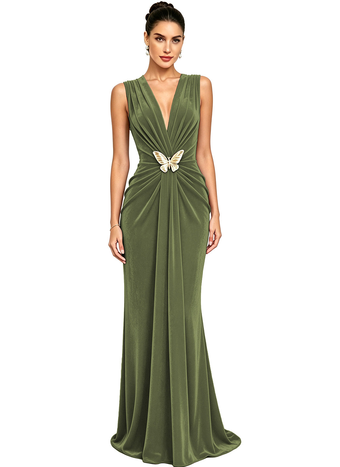 Women's Velvet V Neck Mermaid Formal Wedding Guest Dress