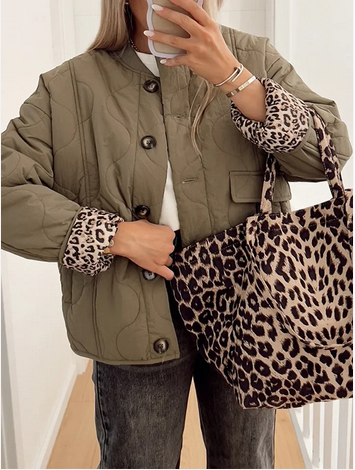 Chic  Leopard Print Lining Cotton Jacket puffer jacket hottest autumn jacket