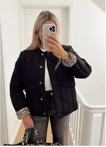 Chic  Leopard Print Lining Cotton Jacket puffer jacket hottest autumn jacket