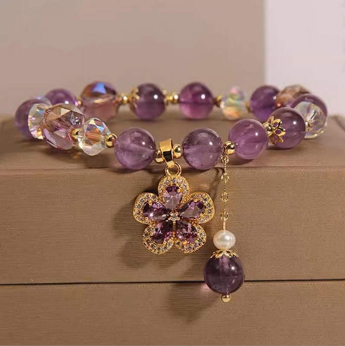 Purple Amethyst Beaded Bracelet for Women