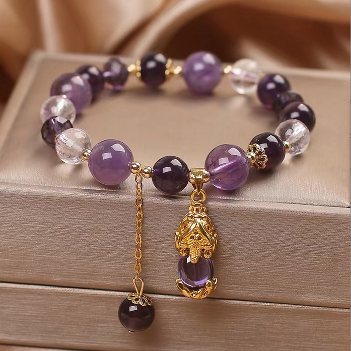 Purple Amethyst Beaded Bracelet for Women