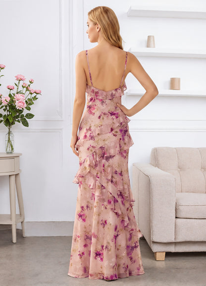 Spaghetti Straps Floral Prom Dresses for Teens