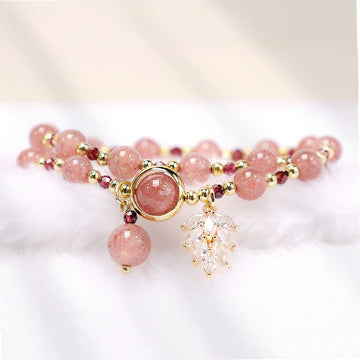 Strawberry Quartz Maple Leaf Double Wrap Bracelet