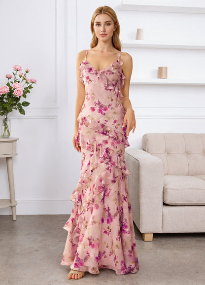 Spaghetti Straps Floral Prom Dresses for Teens