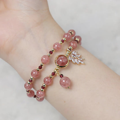 Strawberry Quartz Maple Leaf Double Wrap Bracelet