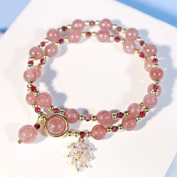 Strawberry Quartz Maple Leaf Double Wrap Bracelet