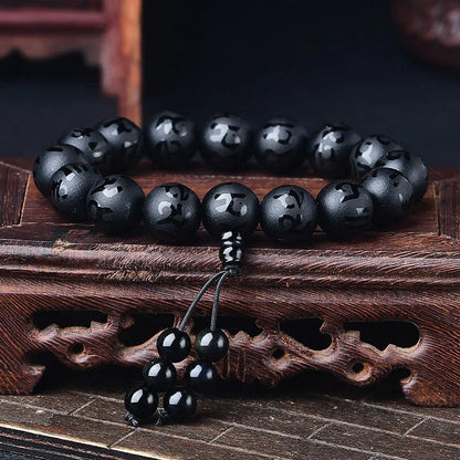 Tibetan White Crystal & Black Onyx Om Mani Padme Hum Meditation Bracelet