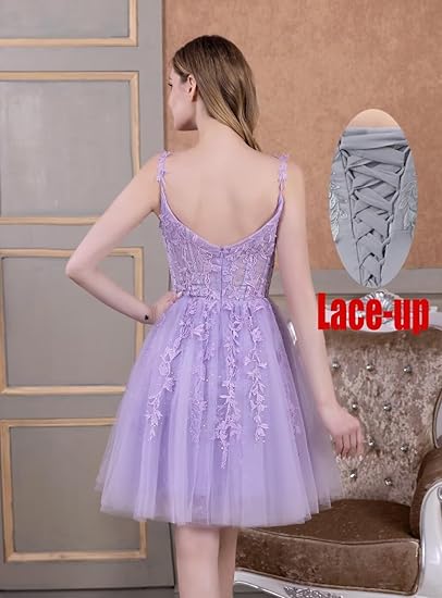 🔥 Hot Sale! 47% OFF 🔥-Lace Tulle Spaghetti Strap Homecoming Dress🎉