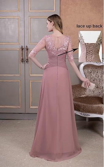 🔥 Hot Sale! 47% OFF 🔥-Chiffon Mother of the Bride Dress Laces Appliques 3/4 Sleeve Chiffon Ruched🎉