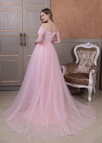 🔥 Hot Sale! 47% OFF 🔥-Off-The-Shoulder Tulle Ball Gown 2024 Sparkly Prom Dress🎉