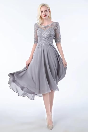 Lace Applique A-Line Mother of the Bride Dress with Short Sleeves