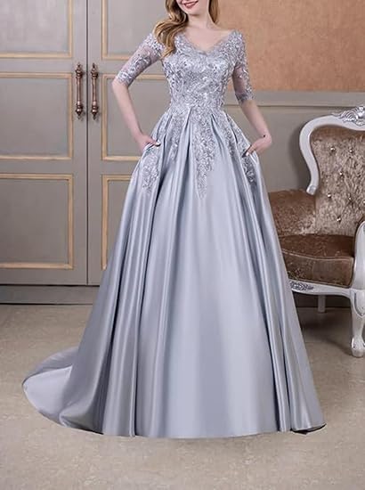 🔥 Hot Sale! 47% OFF 🔥V-Neck Satin Mother of the Bride Dress with Appliques🎉