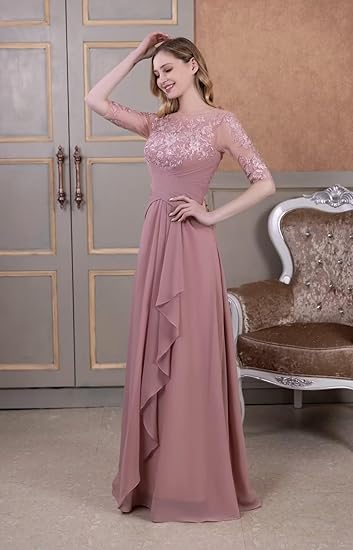 🔥 Hot Sale! 47% OFF 🔥-Chiffon Mother of the Bride Dress Laces Appliques 3/4 Sleeve Chiffon Ruched🎉