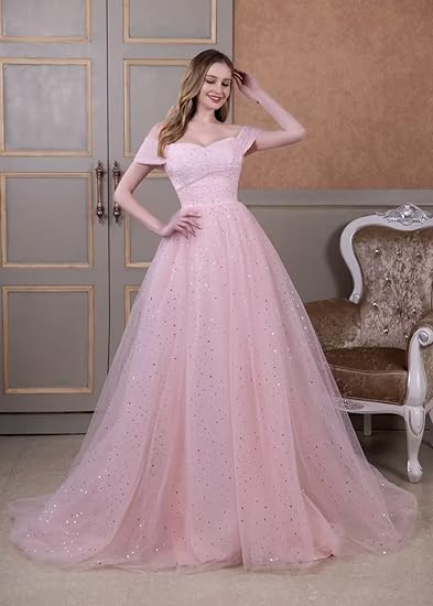 🔥 Hot Sale! 47% OFF 🔥-Off-The-Shoulder Tulle Ball Gown 2024 Sparkly Prom Dress🎉