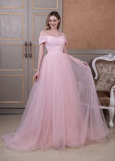 🔥 Hot Sale! 47% OFF 🔥-Off-The-Shoulder Tulle Ball Gown 2024 Sparkly Prom Dress🎉