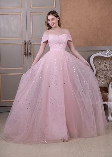 🔥 Hot Sale! 47% OFF 🔥-Off-The-Shoulder Tulle Ball Gown 2024 Sparkly Prom Dress🎉