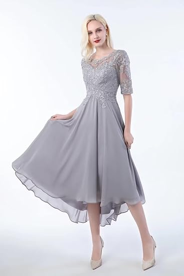 Lace Applique A-Line Mother of the Bride Dress with Short Sleeves