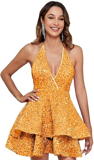 🔥 Hot Sale! 47% OFF 🔥-2024 Sparkly Sequins Tiered Halter Homecoming Dress🎉