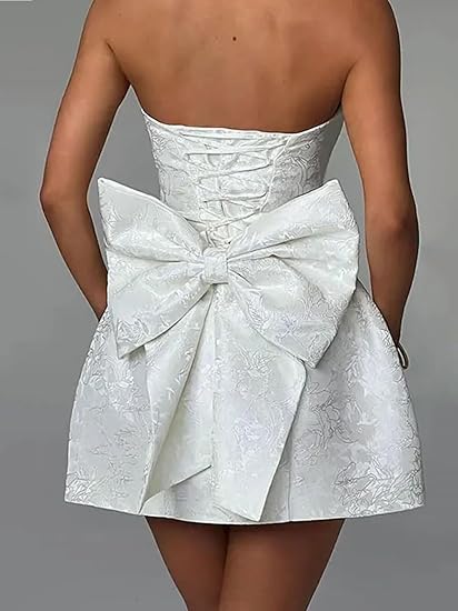 Satin Strapless Embroidered Homecoming Dress with Bow