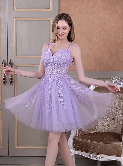 🔥 Hot Sale! 47% OFF 🔥-Lace Tulle Spaghetti Strap Homecoming Dress🎉