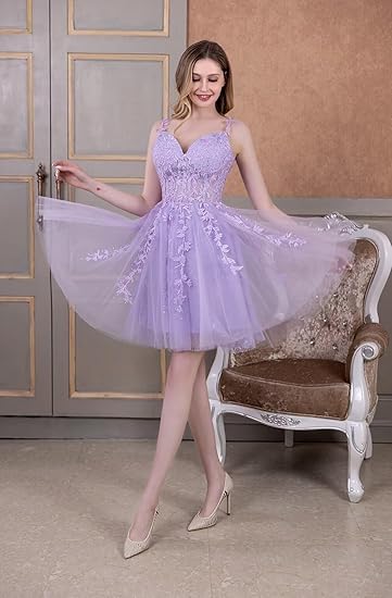 🔥 Hot Sale! 47% OFF 🔥-Lace Tulle Spaghetti Strap Homecoming Dress🎉