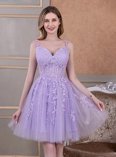 🔥 Hot Sale! 47% OFF 🔥-Lace Tulle Spaghetti Strap Homecoming Dress🎉