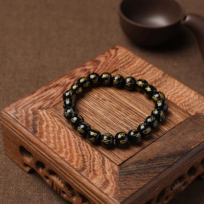 Tibetan White Crystal & Black Onyx Om Mani Padme Hum Meditation Bracelet