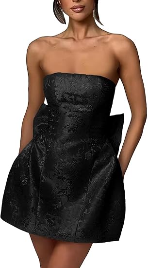 Satin Strapless Embroidered Homecoming Dress with Bow