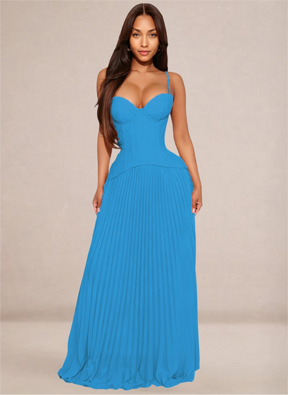 Ivory Sweetheart Neckline Corset-Style Pleated Maxi Dress