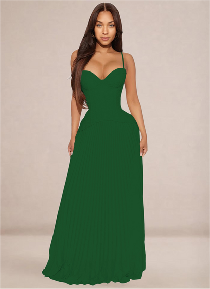 Ivory Sweetheart Neckline Corset-Style Pleated Maxi Dress