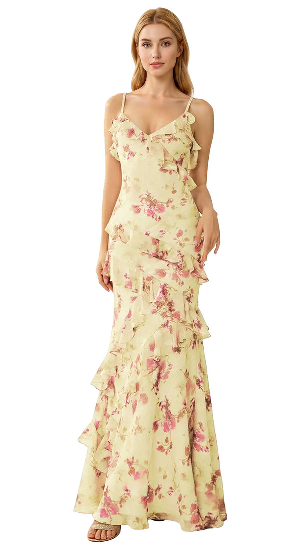 Spaghetti Straps Floral Prom Dresses for Teens