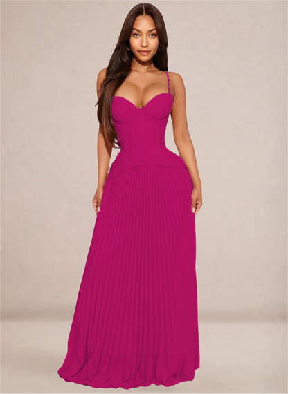 Ivory Sweetheart Neckline Corset-Style Pleated Maxi Dress