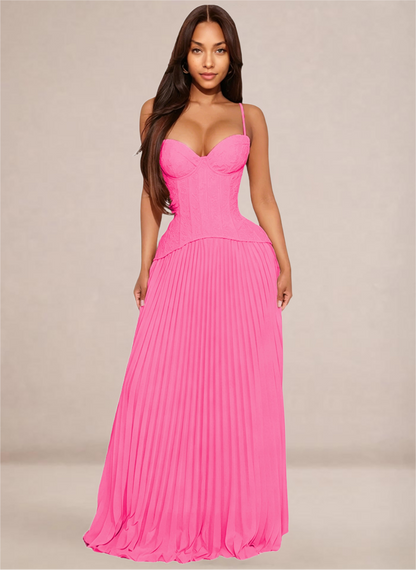 Ivory Sweetheart Neckline Corset-Style Pleated Maxi Dress