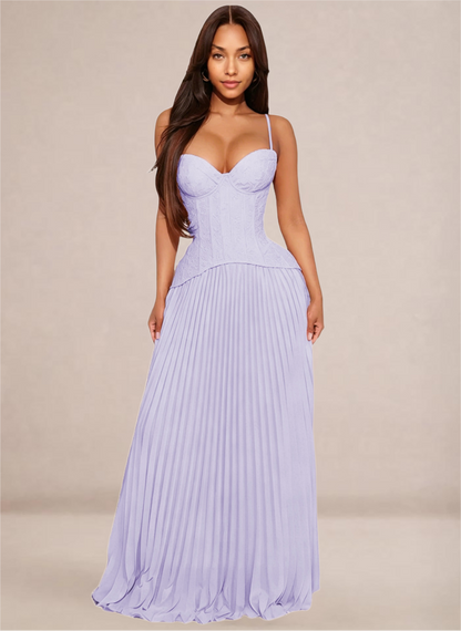 Ivory Sweetheart Neckline Corset-Style Pleated Maxi Dress