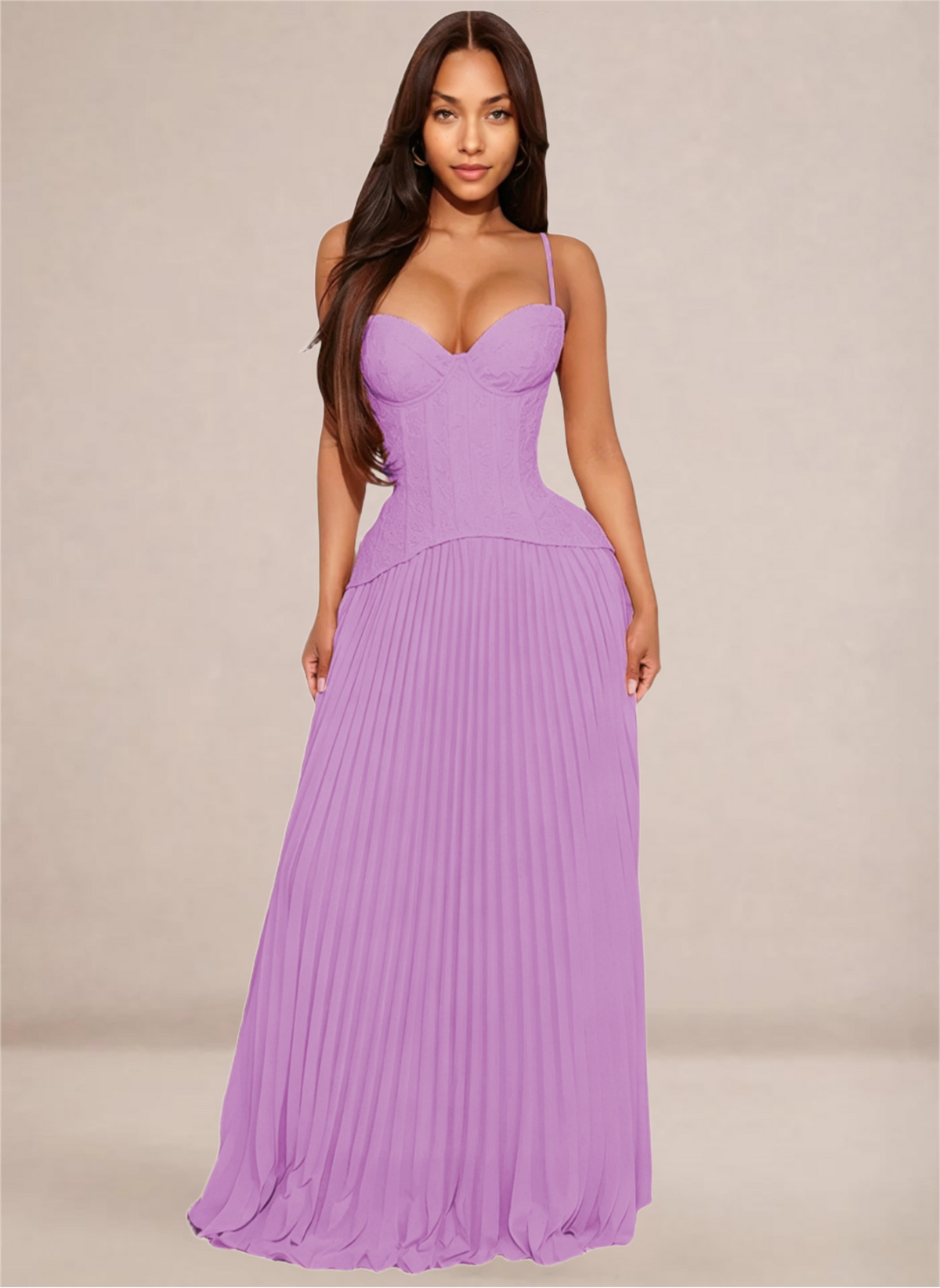 Ivory Sweetheart Neckline Corset-Style Pleated Maxi Dress