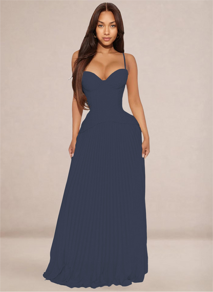 Ivory Sweetheart Neckline Corset-Style Pleated Maxi Dress