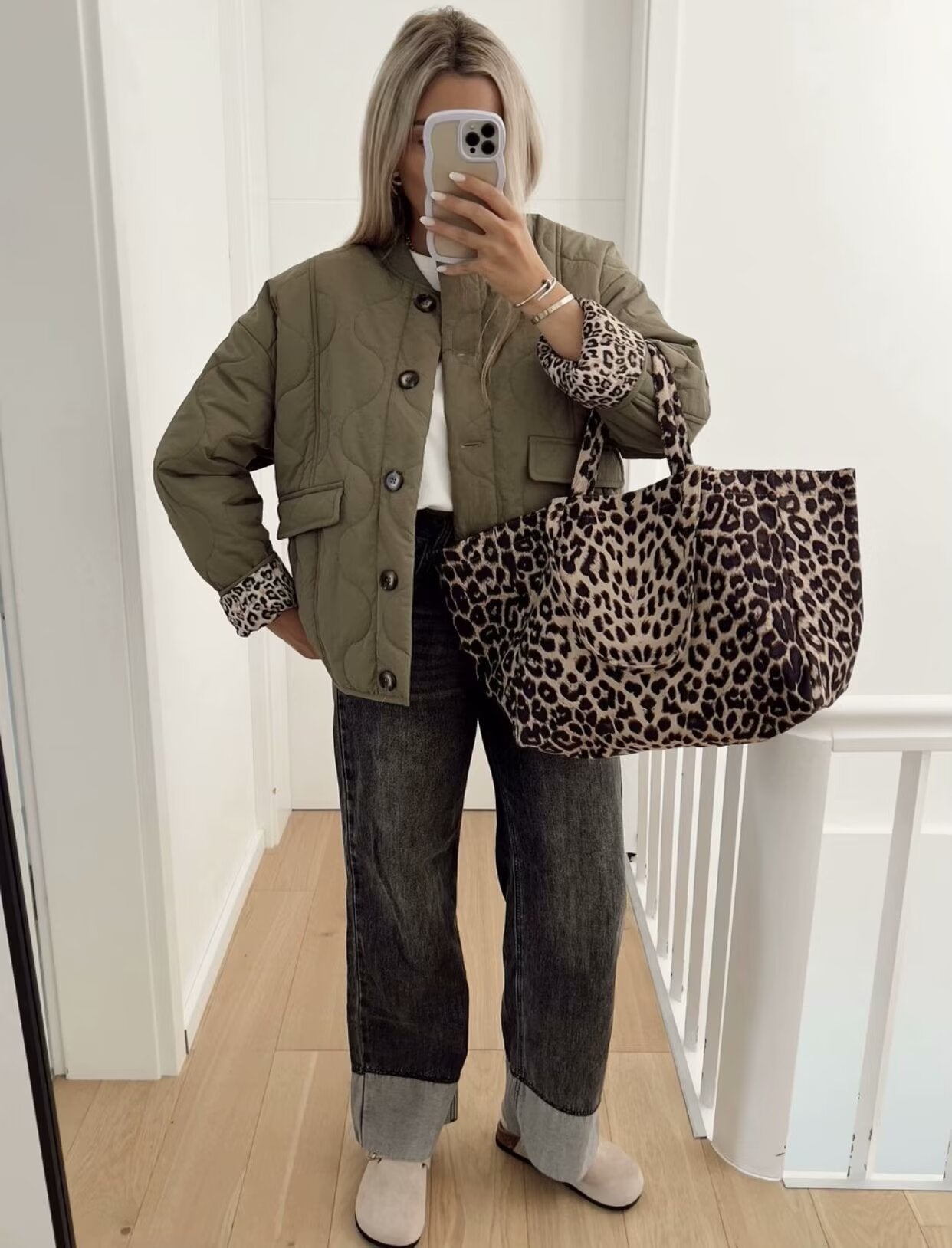 Chic  Leopard Print Lining Cotton Jacket puffer jacket hottest autumn jacket