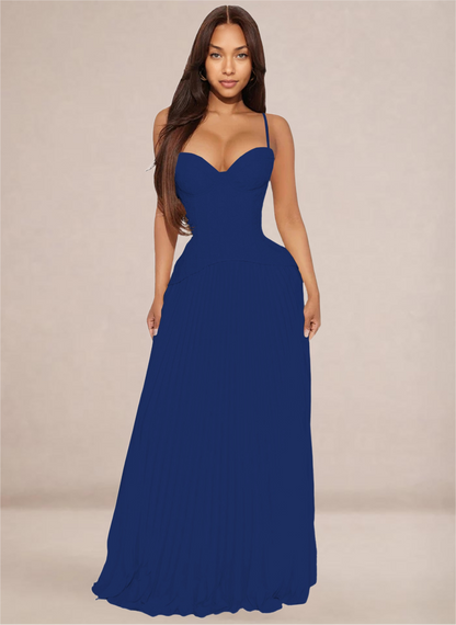 Ivory Sweetheart Neckline Corset-Style Pleated Maxi Dress