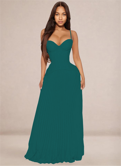 Ivory Sweetheart Neckline Corset-Style Pleated Maxi Dress