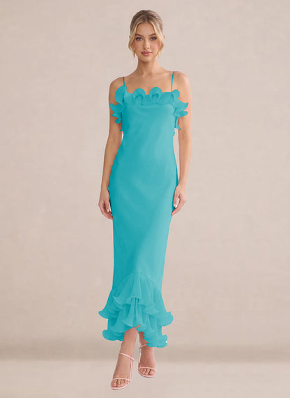 Ruffles Chiffon Layer Midi Formal Wedding Guest Dresses