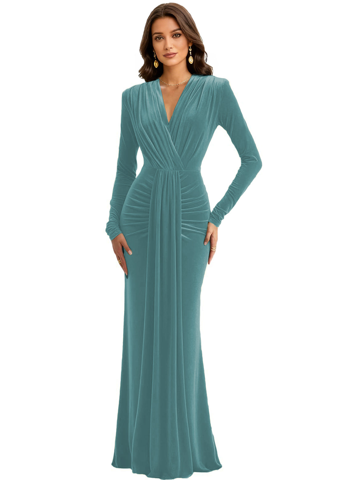 Velvet V Neck Mermaid Formal Prom Dress