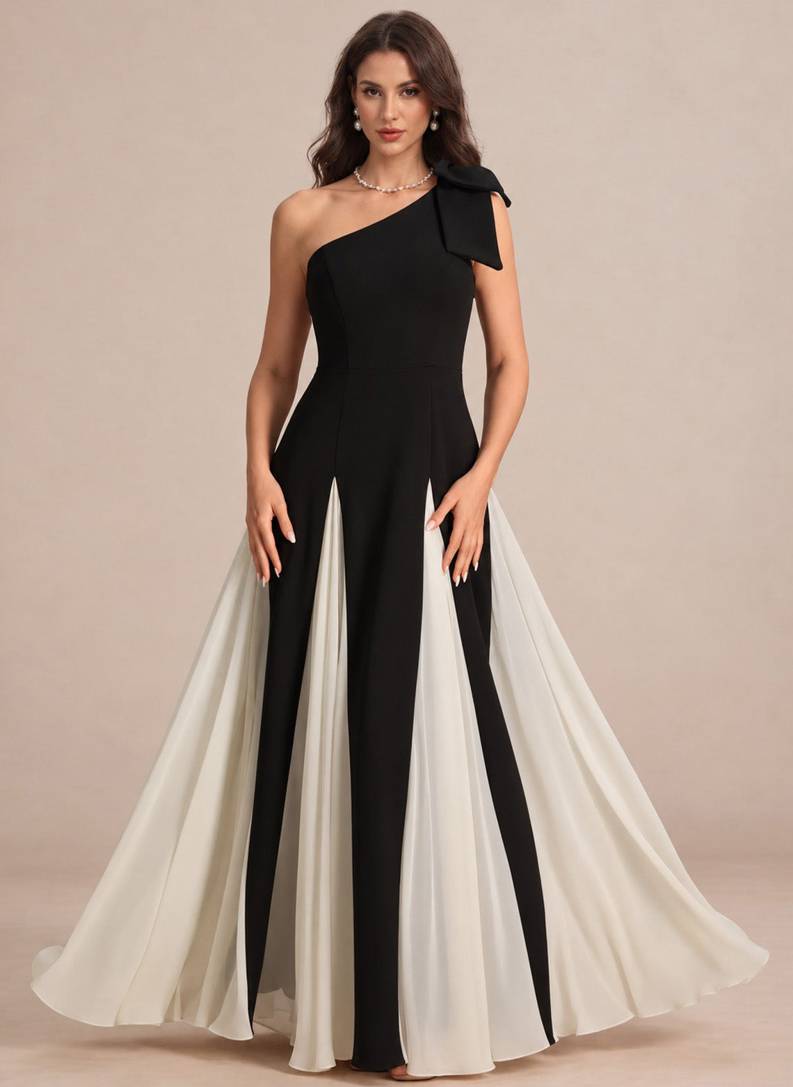 Women's Black One Shoulder Satin A-line Maxi Dress 1