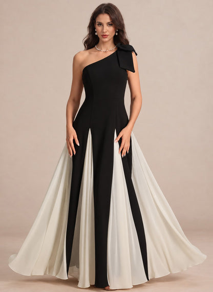 Women's Black One Shoulder Satin A-line Maxi Dress 1