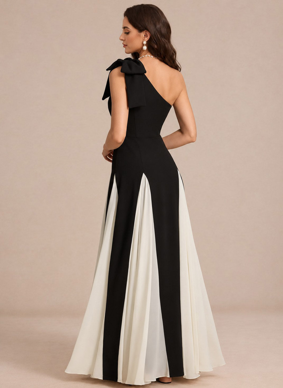 Women's Black One Shoulder Satin A-line Maxi Dress 2
