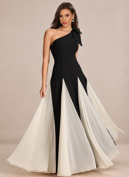 Women's Black One Shoulder Satin A-line Maxi Dress 3