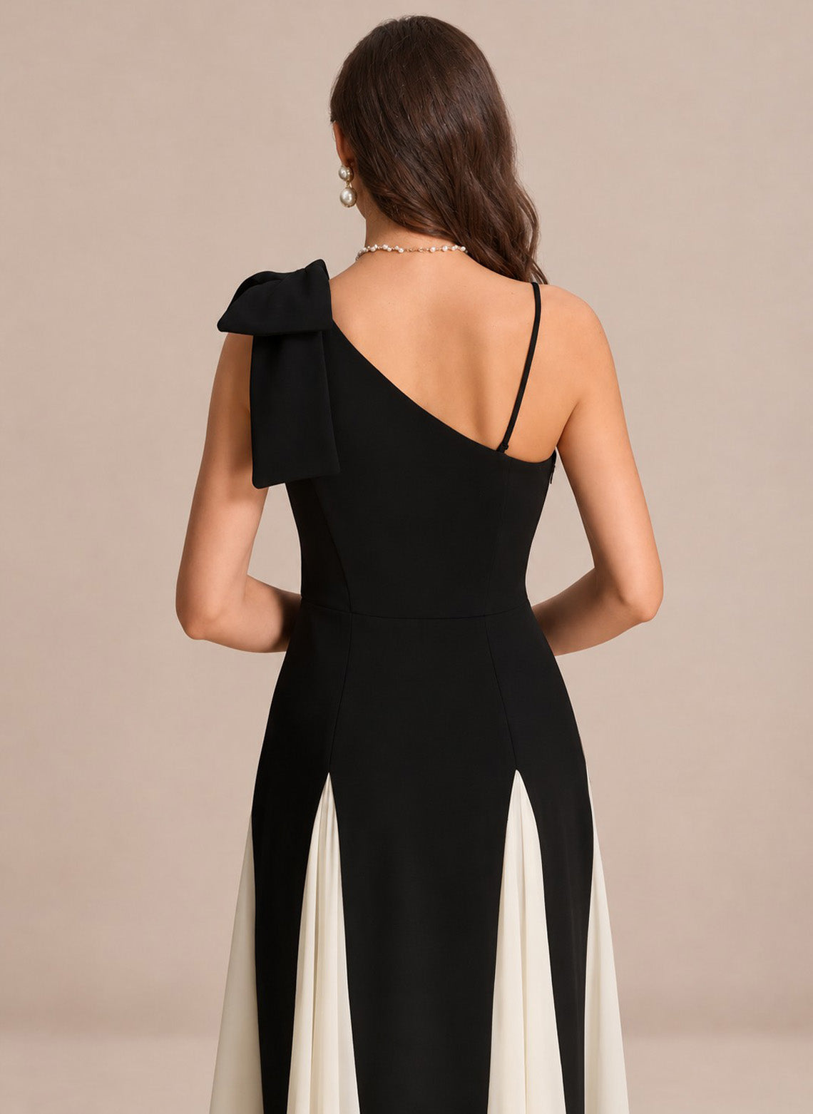 Women's Black One Shoulder Satin A-line Maxi Dress 5