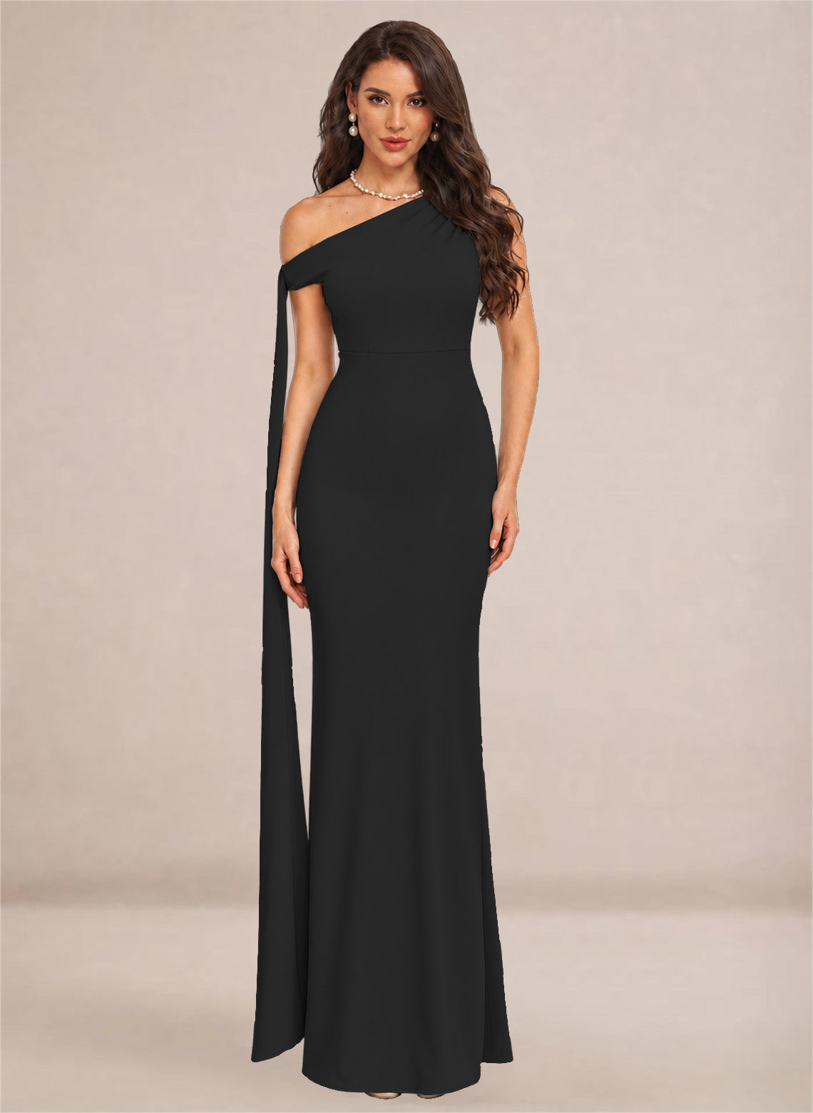 Navy One Shoulder Sheath Stretch Satin Bridesmaid Dresses for Wedding 4