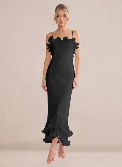 Ruffles Chiffon Layer Midi Formal Wedding Guest Dresses