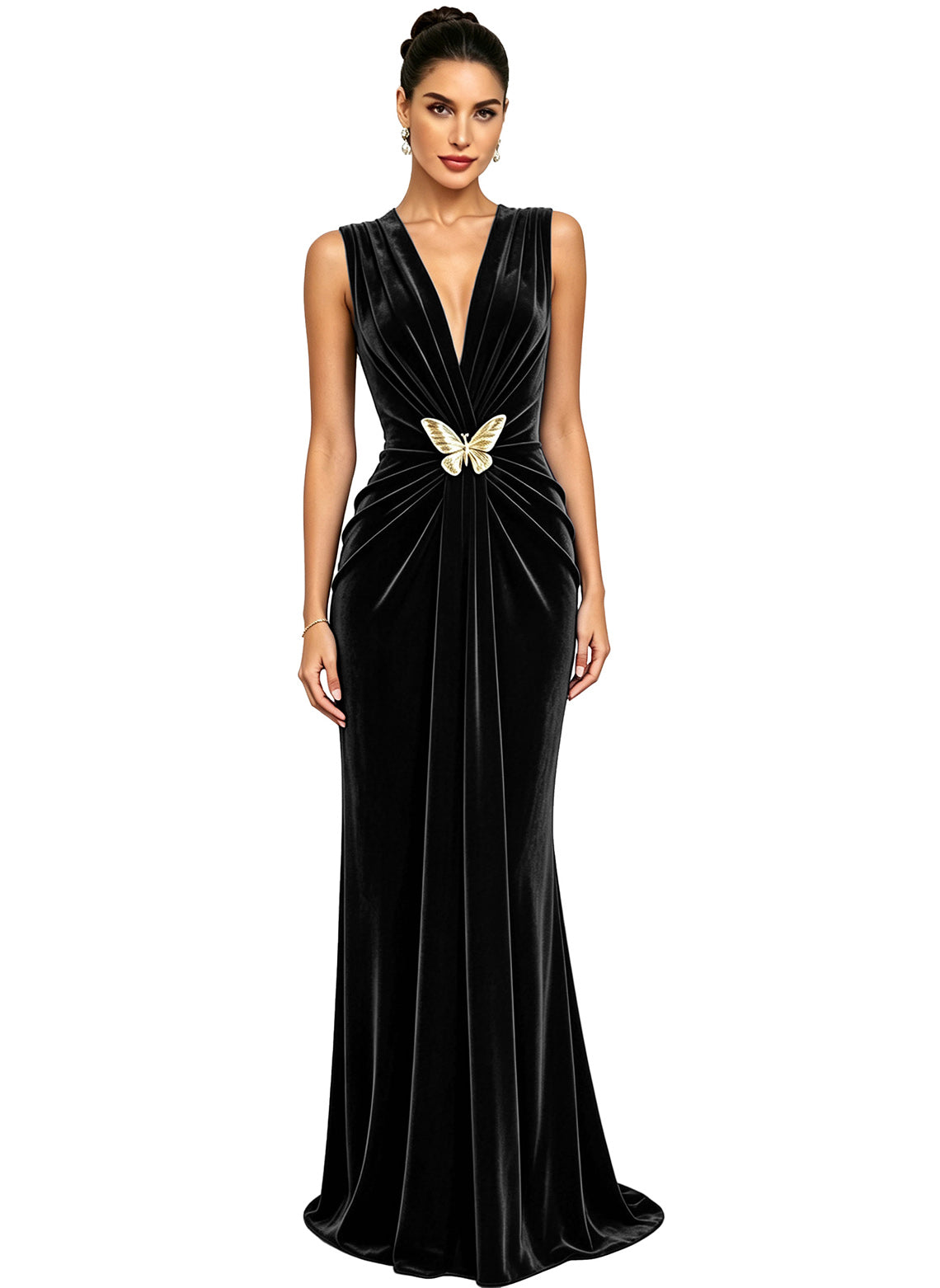Women's Velvet V Neck Mermaid Formal Wedding Guest Dress