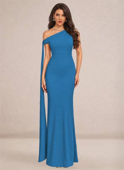 One Shoulder Sheath Stretch Satin Bridesmaid Dresses